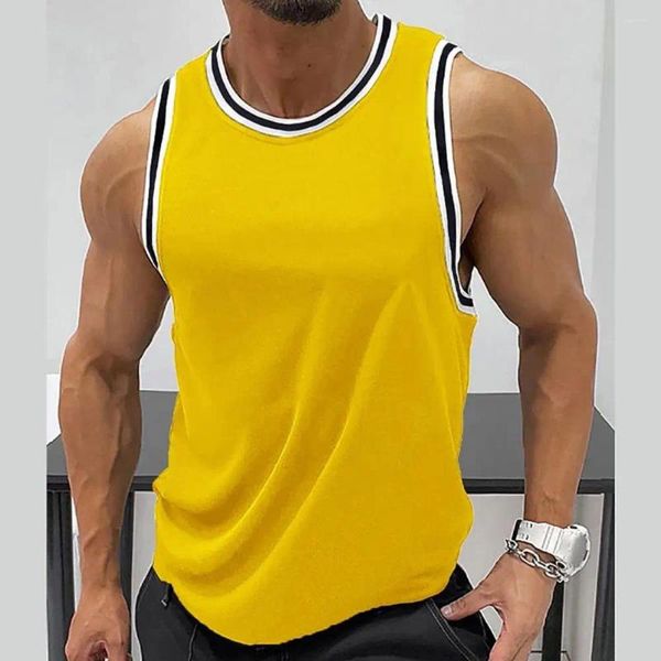 Canotte da uomo Gilet in poliestere da uomo Ad asciugatura rapida Vestibilità slim Colore a contrasto Sport Fitness Top da allenamento ad asciugatura rapida per palestra