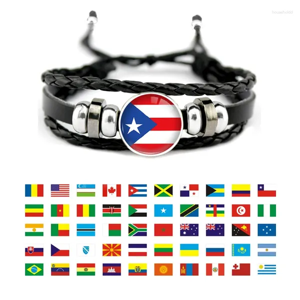Charm Bilezikler Venezuela Salvador Trinidad ve Tobago Guatemala Bahamas Çek Hırvatistan Kolombiya Porto Riko Bayrak Deri Erkekler Bileziği İçin