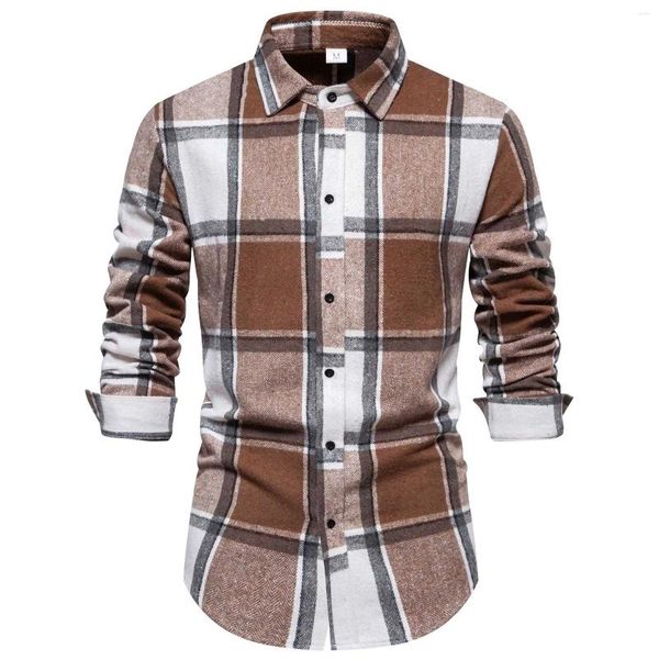 Camicie casual da uomo Camicia a quadri semplice autunno e inverno da uomo. Cardigan con risvolto color moda, bottoni, abbigliamento a maniche lunghe