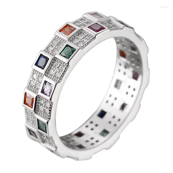 Anéis de cluster cor zircon mosaico anel estilo glam moda bom jewerly para mulheres 2024 primavera 925 presente de prata esterlina
