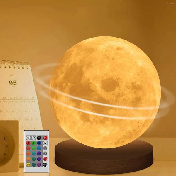 Luci notturne 16 colori Lampada lunare a led 3D creativa Luce R rotante a 360 ° per desktop con controllo touch della stanza dell'ufficio domestico