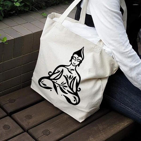 Сумки для покупок в стиле ретро, Будда Намасте, сумки для йоги, повседневная сумка через плечо для девочек, женская элегантная холщовая сумка
