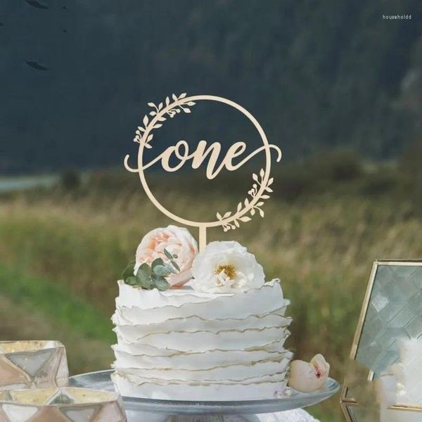 Ferramentas de bolo de madeira um bebê feliz aniversário toppers amor nascido topper para decorações de festa