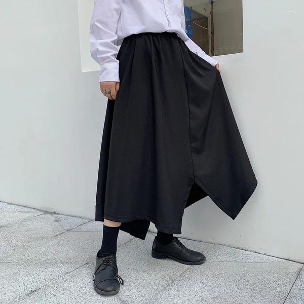 Calças masculinas calças de verão design irregular culottes saia estilista preto yamamoto moda