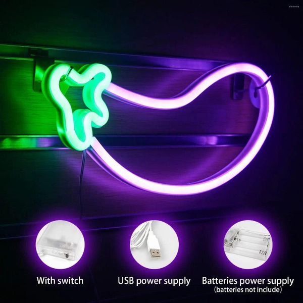 Nachtlichter LED Aubergine Neon Zeichen Licht für Bar KTV Snack Shop Dekor Saft Brief Apple Fruilt Lampe Weihnachten Wand Geburtstag Home