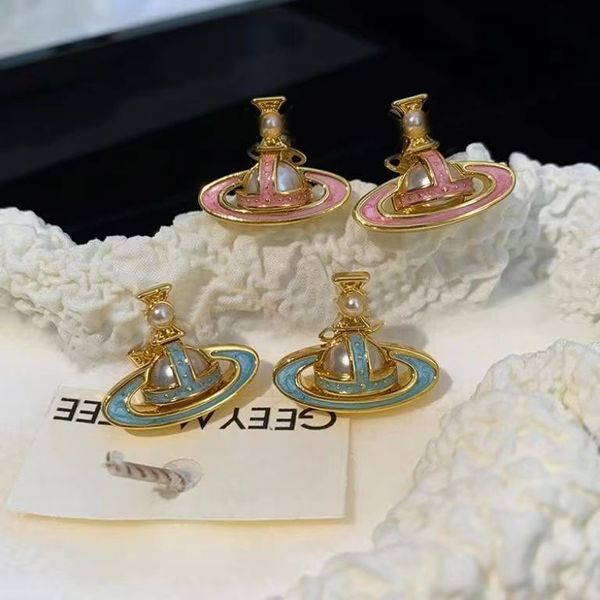 Anéis de Saturno de designer, brincos de pérola esmaltada, design de nicho feminino com temperamento de alta qualidade, brincos e brincos de socialite