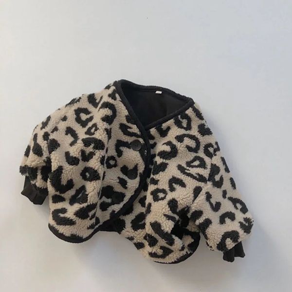 1-7t criança criança garoto menino meninas garotas de inverno clohtes leopard cenas jaqueta moda moda lã quente casaco fofo doce roupas infantis fora de roupa 240122