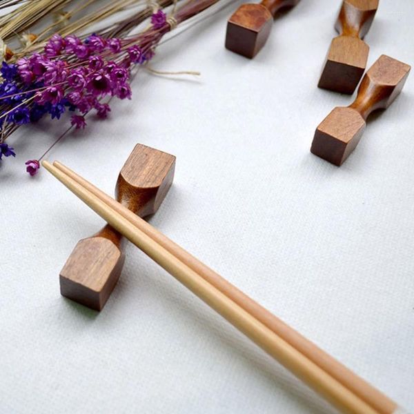 Conjuntos de louça 10 Pcs Chopstick Rack Stand Titular Metal Chopsticks Estilo Japonês Bambu De Madeira Resto
