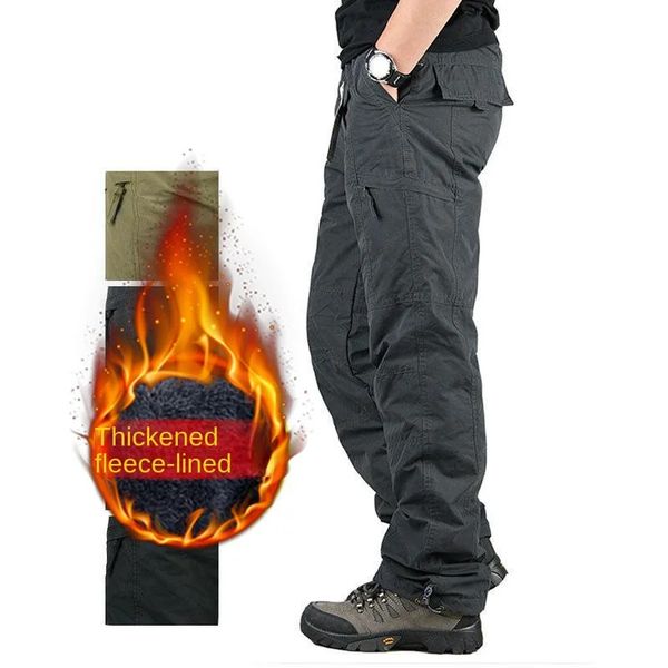 Winter Hosen Männer Doppel Schicht Fleece Cargo Hosen Wasserdicht Verdicken Warm Baggy Arbeit Lange Hosen Mann Militärische Taktische Hose 240126