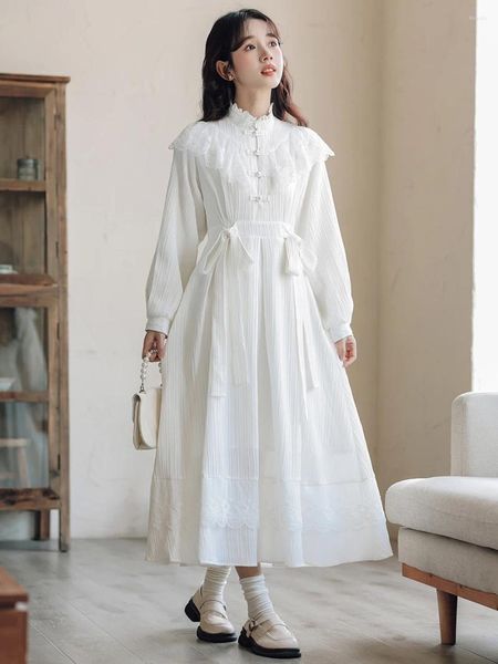 Lässige Kleider im Hofstil im Feenprinzessinkleid, süßes Kleid mit hoher Taille, Laternenärmeln, seitlicher Schnürung, viktorianischer Midi-Stil für Damen