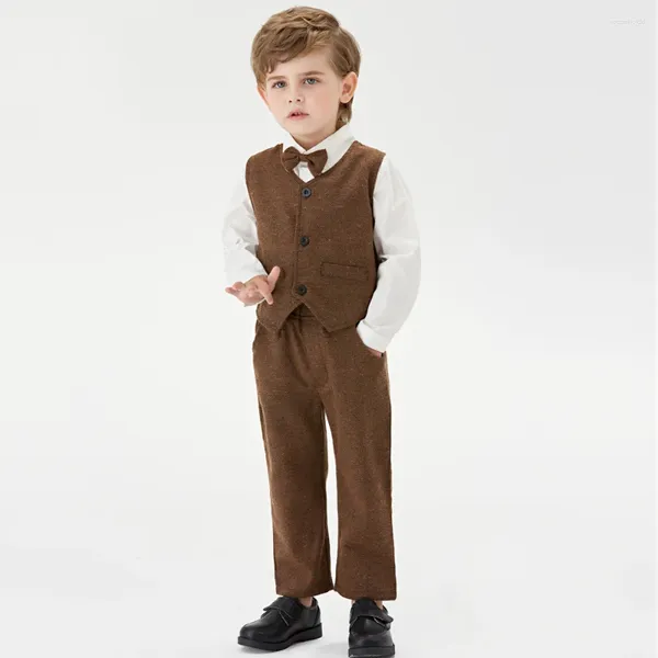 Giyim Setleri Sonbahar Avrupa ve Amerikan Düz Renkli Boy's Pants Set Boys 'Suit Yelek Uzun Kollu Gömlek 3 PCS 70-140cm