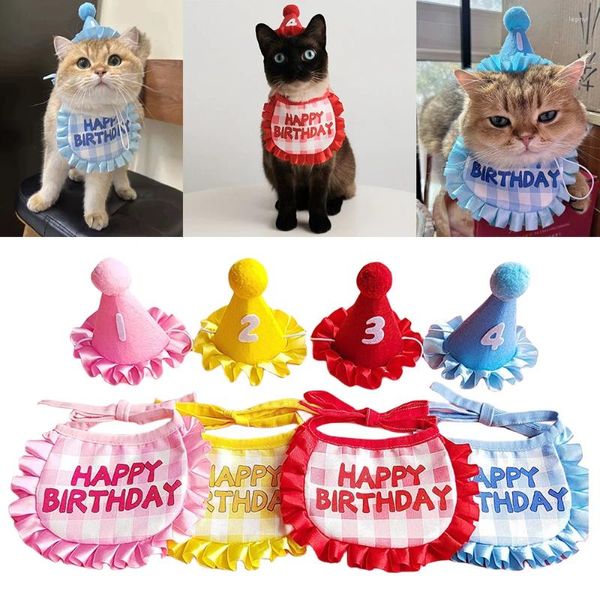 Cão vestuário animal de estimação chapéu de aniversário bonito cachecol gato pano festa suprimentos traje toalha jóias top burp pequeno