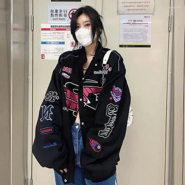 Jaquetas femininas harajuku oversized impresso jaqueta feminina gótico hip-hop estilo de rua y2k uniforme de beisebol bombardeiro topo para mulher