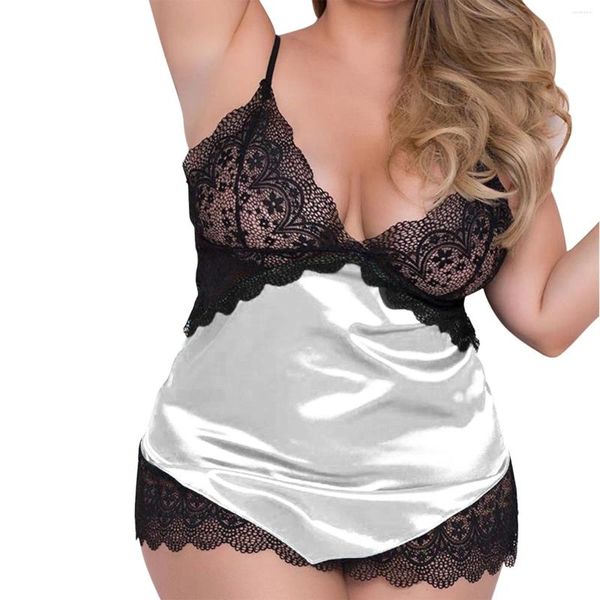 Indumenti da notte da donna di grandi dimensioni divertente camicia da notte in pizzo sexy intimo per la casa lingerie pigiama canotta