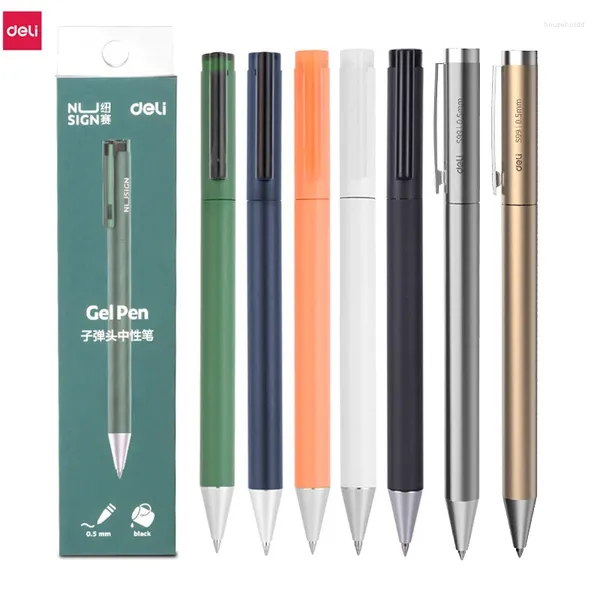 Penne gel Deli in metallo Lega di alluminio Durevole Scrittura liscia Firma Rollberball Inchiostro nero Penna a punta fine da 0,5 mm