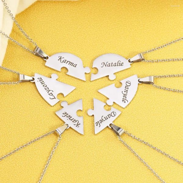 Catene con ciondolo personalizzato in acciaio inossidabile con nome Jigsaw Heart, collana per gioielli da donna, uomo, famiglia