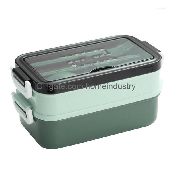 Set di stoviglie Bento Box Adt Lunch Contenitore in acciaio inossidabile a 2 strati a prova di perdite Adts Lavastoviglie per microonde per bambini con consegna a goccia di posate Dhjcy