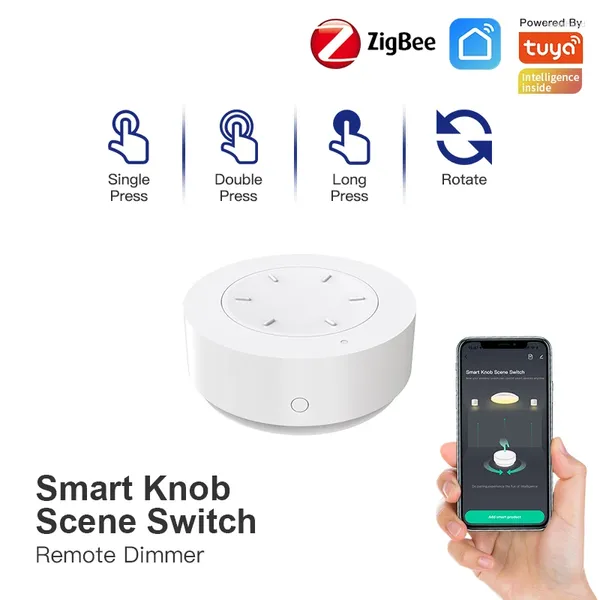 Controle de casa inteligente Tuya ZigBee Knob Switch Wireless Scene Button Remoto Dimmer Bateria Automação Cenário Life App