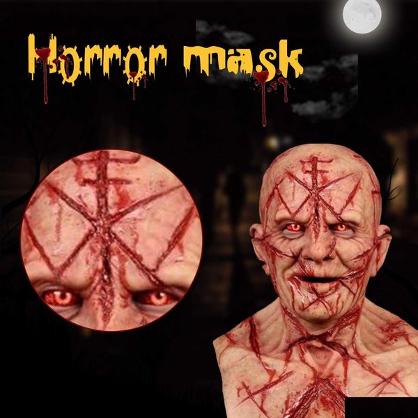 Decorazione del partito Spaventoso Calvo Cicatrice di sangue Maschera Horror Copricapo insanguinato 3D Realistico Volto umano Emsion Lattice Adts Maschera traspirante Drop De Dhvz1