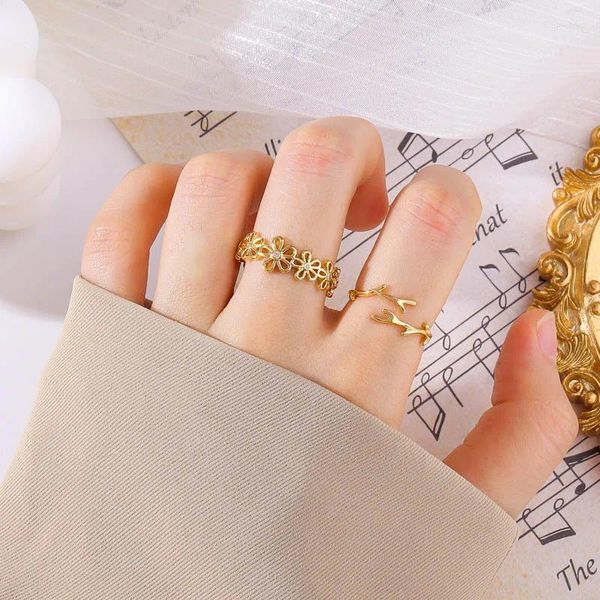 Cluster Ringe Peixin Luxus Exquisite Blumen Zirkon Ring Für Frauen Einstellbar 14k Echt Gold Paar Hochzeit Geschenk Großhandel