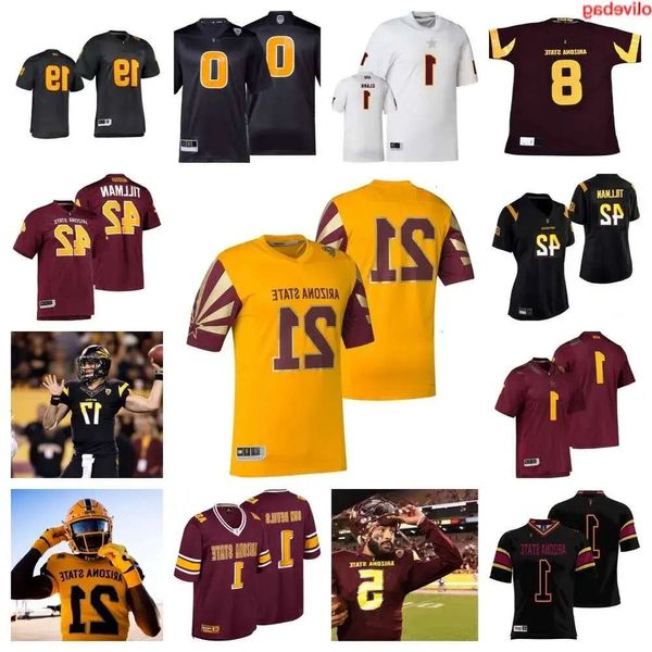 Arizona 2024 State Sun Devils Camisa de futebol 24 Tate Romney 99 C.J. Fite 72 Sione Finau 74 Sean Na'a 96 Anthonie Cooper 17 Kaleb Black 6 High