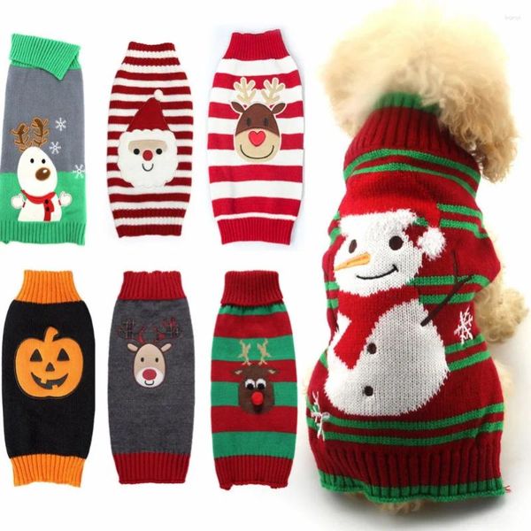 Cão vestuário casacos de lã natal halloween camisola papai noel inverno quente malha listra animais roupas para cães chihuahua pet traje