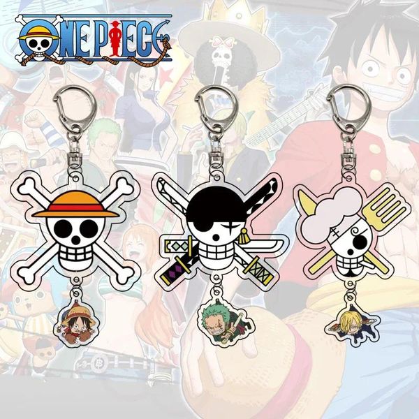 Portachiavi Anime One Piece Portachiavi Rufy Zoro Sanji Nami Portachiavi in acrilico Accessori per accessori Anello per cartoni animati Regali con ciondoli