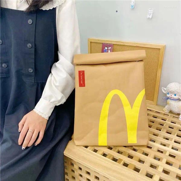 Sacos de armazenamento bonito dos desenhos animados batatas fritas saco de embalagem estudante mochila de lona grande capacidade escola mensageiro bolsas