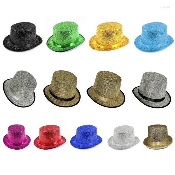 Berets Fedora Top Hat Blingbling Short Brim Drim Prome Magician for Parade Stage Performence Carnivals Holiday
