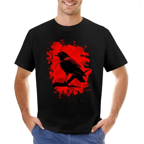 Мужские поло, отбеленная красная футболка с изображением вороны, одежда в стиле хиппи, мужские футболки в стиле аниме, повседневные стильные