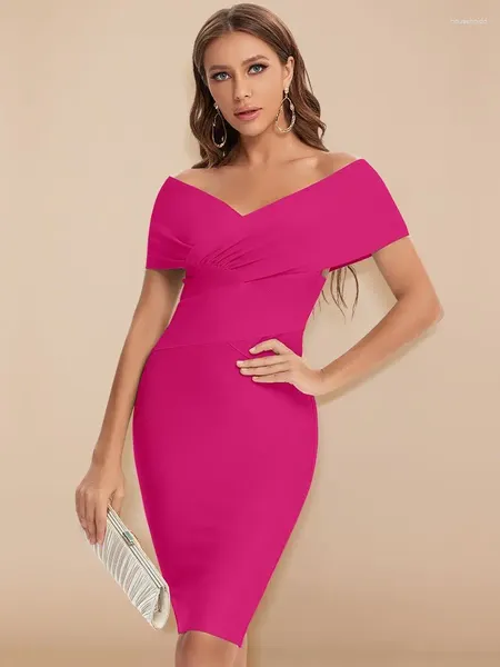 Partykleider Beaukey 2024 Herbst Frauen Sexy V-ausschnitt Off Schulter Kleid Rosa Bodycon Elegante Knie Länge Weiß Club Vestido XL