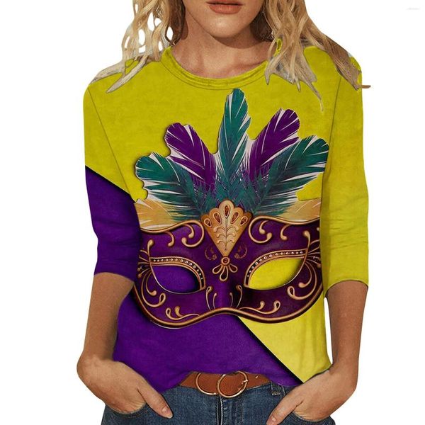 Mulheres camisetas 2024 Mardi camisa para mulheres carnaval temático roupa festa tops muito longo camisola mulheres túnica