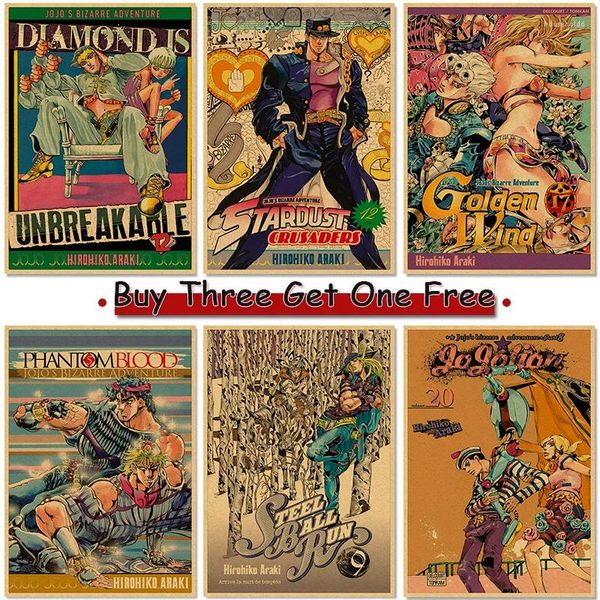 Pinturas Clássico Anime JoJo Bizarre Adventure Poster Retro Kraft Papel Vintage Estético Quarto Home Bar Café Decoração Presente Arte Pintura de Parede