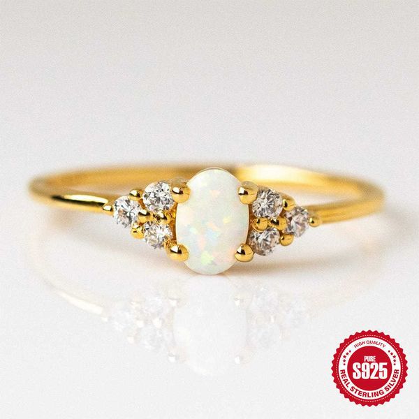 Bandringe S925 Sterling Silber Opal Ring Modischer und minimalistischer Instagram Diamant Damen Ehering 1uf7