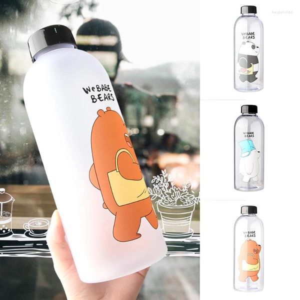 Wasserflaschen mit Strohhalm, niedlicher Pandabär-Becher, 1000 ml, transparente Cartoon-Flasche, Trinkgeschirr, mattierter, auslaufsicherer Shaker