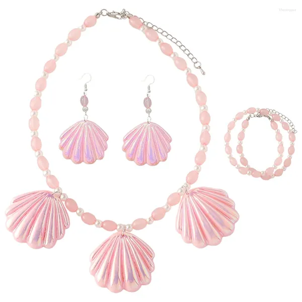 Colar brincos conjunto feminino gargantilha colares concha moda praia jóias traje meninas vestido de metal rosa miss pulseira