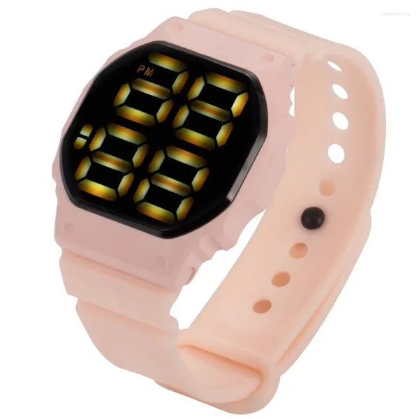 Relógios de pulso legal para mulheres relógio eletrônico digital 2024 rosa branco macio silicone pulseira relógio homens senhoras montre femme