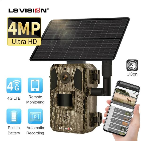 LS VISION 4G SIM Card Fotocamera da caccia solare da caccia 14MP PIR Rilevazione movimento Fotocamera impermeabile IP66 per animali selvatici con visione notturna 20M 240126