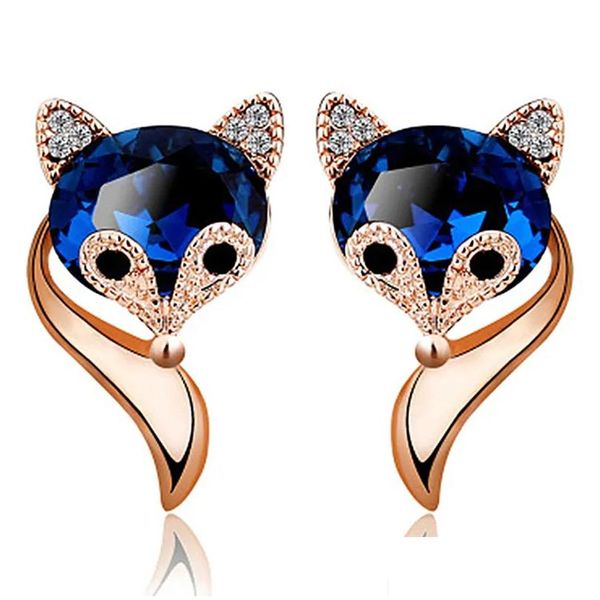 Stud Fox Kristall Ohrringe für Frauen Schmuck Weibliche Mode Temperament 18 Karat Gold Saphir Charme Sier Drop Lieferung Schmuck Ohrringe DHKPE