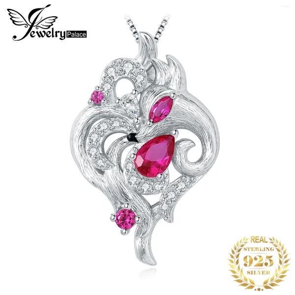 Pingentes JewelryPalace Nine-Tailed Fox Pear Marquise Cut Criado Ruby 925 Sterling Silver Pingente Colar Para Mulher Menina Sem Corrente