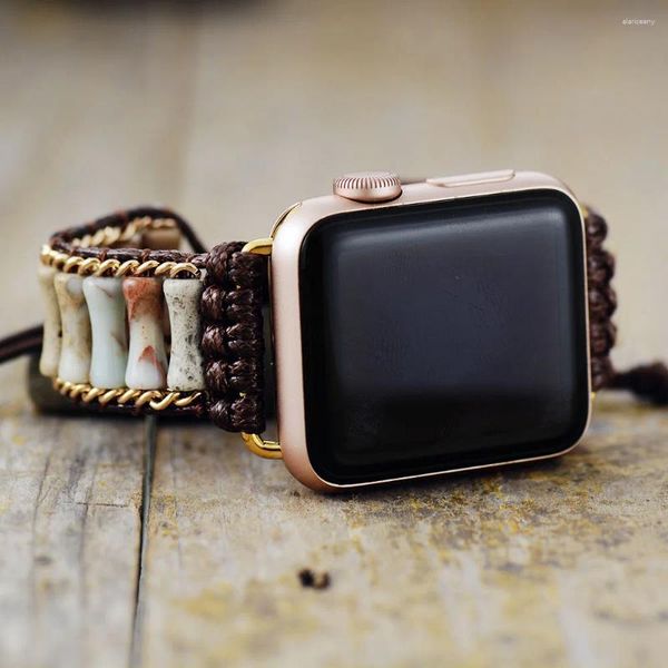 Uhrenarmbänder Spiritual Man Woman Imperial Stone Aple Smartwatch Strap 38mm/45mm Healing Beaded Bamboo Wristband Armband Iwatch Zubehör