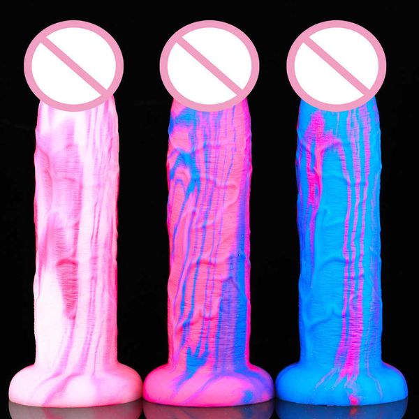 Dongs Magic Root Silicone liquido Miscelazione dei colori Simulazione Cavallo Cazzo Dildo Prodotti del sesso per adulti femminili