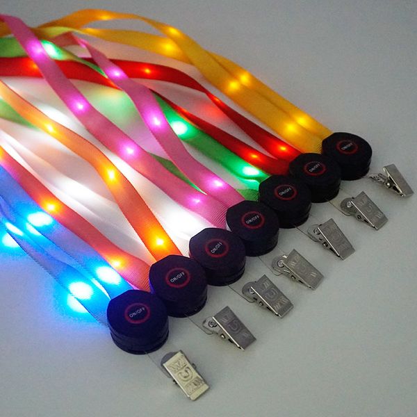 100 pçs led light up cordão chaveiro id chaves titular cartão 3 modos piscando pendurado corda 7 cores festa favor