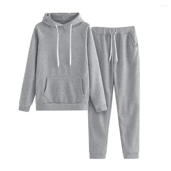 Damen-Zweiteiler, Hose, Kapuzen-Sweatshirt, Jogger-Set, Kapuzenpullover mit Kordelzug an der Taille, aufgesetzte Taschen, lange Ärmel, für Frühlingsdamen