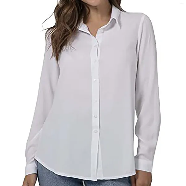 Женские блузки, женские летние свободные повседневные блузки, рубашки Blusas, однотонная рубашка с длинным рукавом, цвет пуговиц, асимметричный женский топ, большие размеры