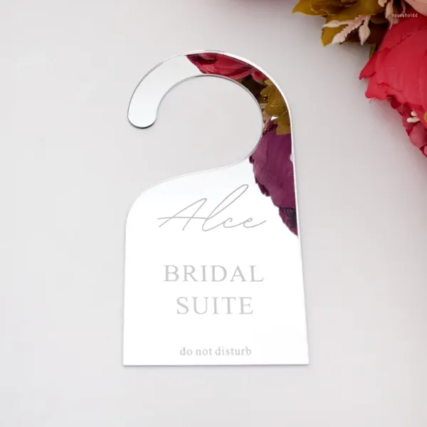 Decorazione per feste 1 pz 7x14 cm Personalizzato Matrimonio Suite nuziale Targa per porta Specchio acrilico personalizzato Nome della sposa Non disturbare Biglietto da appendere