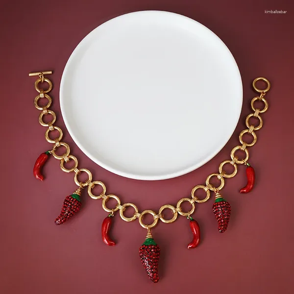 Gargantilha WealthyBoo strass esmalte pimenta vermelha encantos colar feminino meninas cluster pingente colar de declaração
