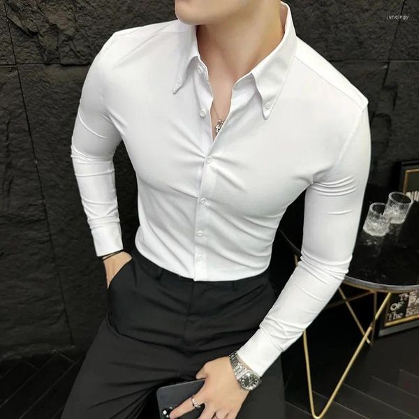 Erkek Elbise Gömlek Siyah/Beyaz En Kaliteli Düz Renk Erkekler Resmi İş Sosyal İnce Uygun Ofis Bluz Homme 4xl-M