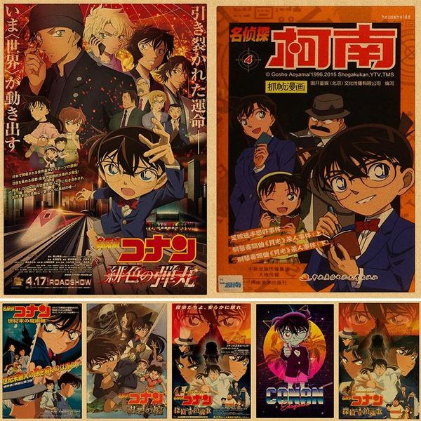 Resimler Japon dedektif conan anime posteri kraft kağıt vintage posterler ev odası sanat duvar çıkartmaları 4k yüksek kaliteli baskı