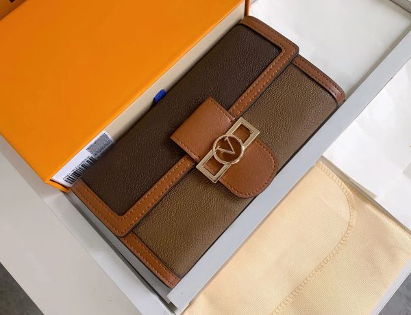 Modedesigner-Damenbrieftaschen, Luxus-Geldbörsen, Blumen, Metallbuchstaben, Kreditkarteninhaber, Damen, lange, schlanke Geld-Clutch-Tasche mit Box